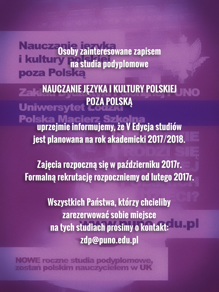 4 edycja studiów podyplomowych dla nauczycieli: „Nauczanie języka i kultury polskiej poza Polską”